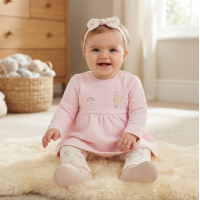 N14604: Baby Girls Quilted Dress, Legging & Headband Outfit (0-9 Months)
